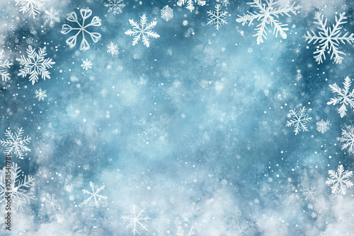 Winter Snowflake Background with Blue Frosty Theme, White Snowflakes, and Copy Space for Christmas and Holiday Designs