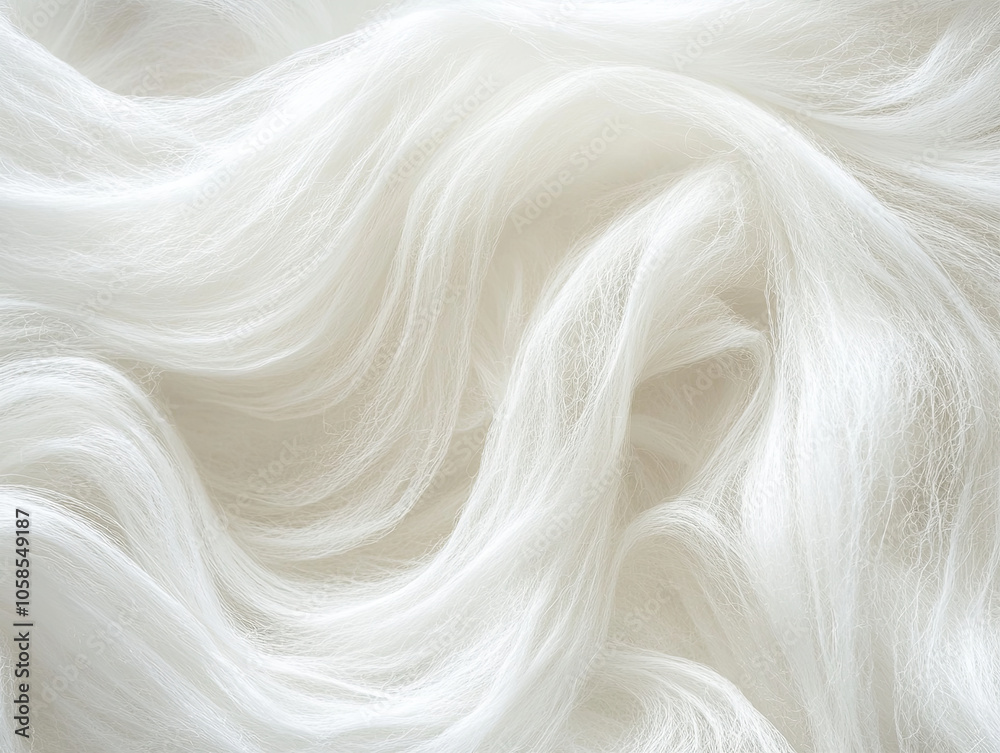 Ethereal white waves of soft fibers create serene and calming texture, perfect for various artistic and design applications Ethereal white waves of soft fibers create serene and calming texture, perfect for various artistic and design applications