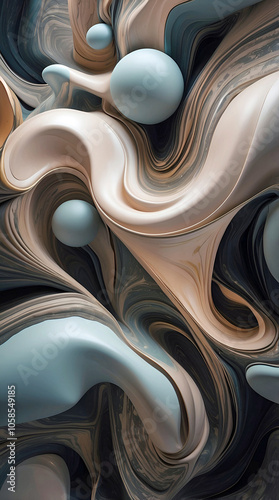 Fluid Abstract Organic Shapes And Soft Spherical Forms In Muted Earthy Tones Creating A Mesmerizing Rhythmic Flowing Composition