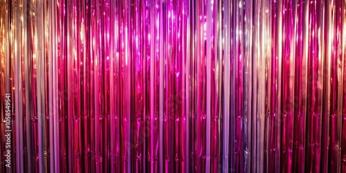 Multicolored pink foil curtain backdrop at tilted angle for photobooth background