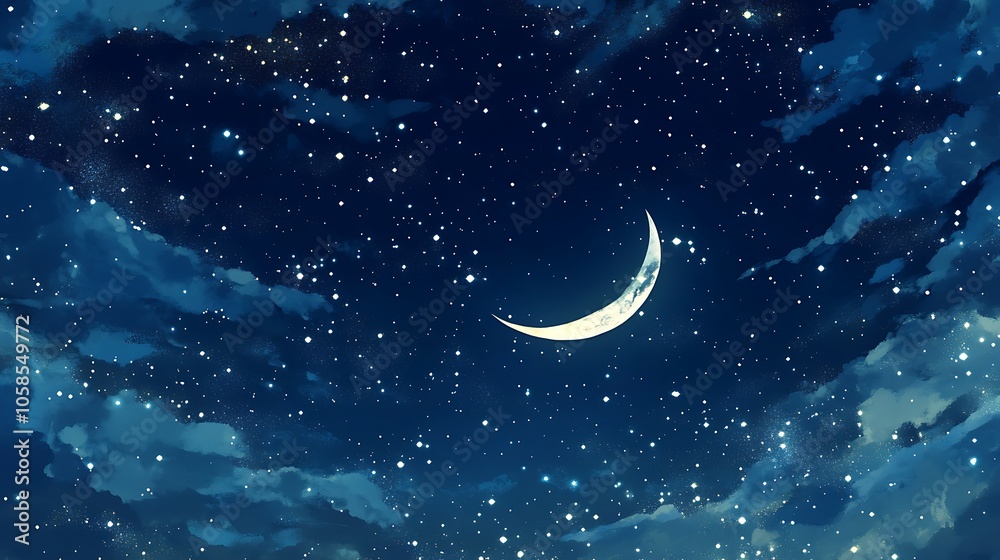 Night Sky With Crescent Moon Blank Background with Copy Space for Design Projects Night Sky With Crescent Moon Blank Background with Copy Space for Design Projects