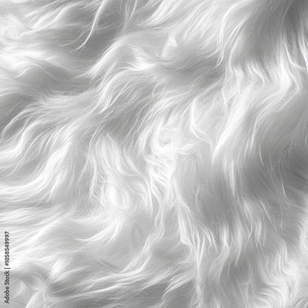 Soft, flowing white fur texture creates feather light appearance, evoking sense of warmth and comfort. Ideal for backgrounds or textile designs