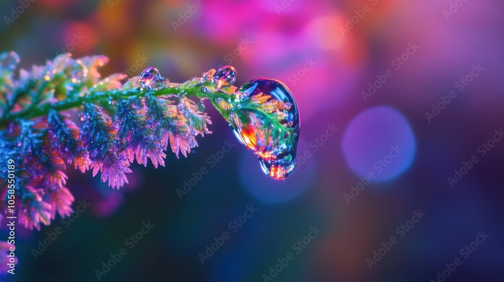 Waterdrop on a Plant with Colorful Background Waterdrop on a Plant with Colorful Background