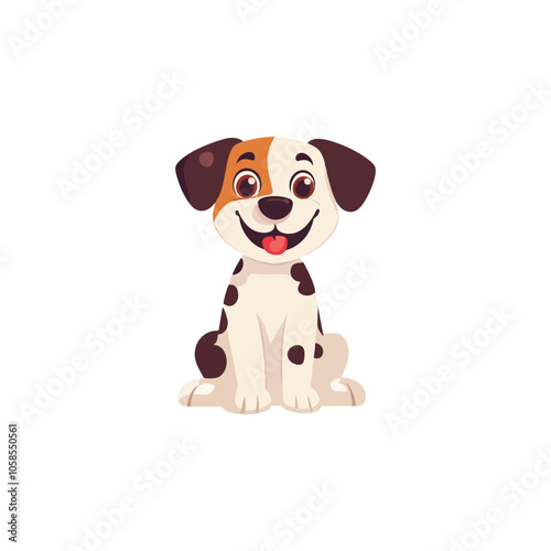 Adorable Cartoon Puppy with Brown Spots and Happy Expression on White Background