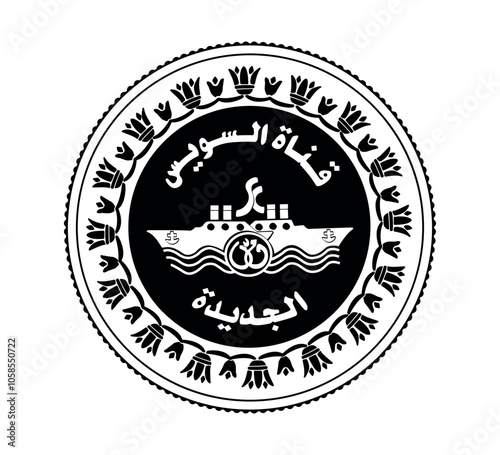 1 pound of Egypt. The coin contains a picture of two ships and the logo of the new branch of Suez Canal. The coin is depicted in black and white.
