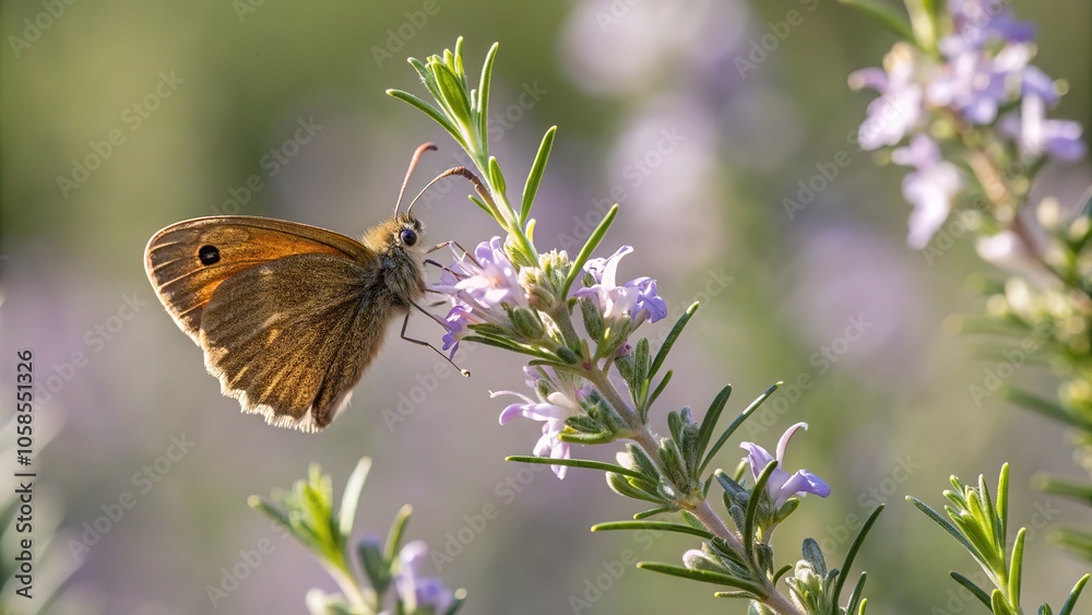 Brown Butterfly on Rosemary - Nature Photography