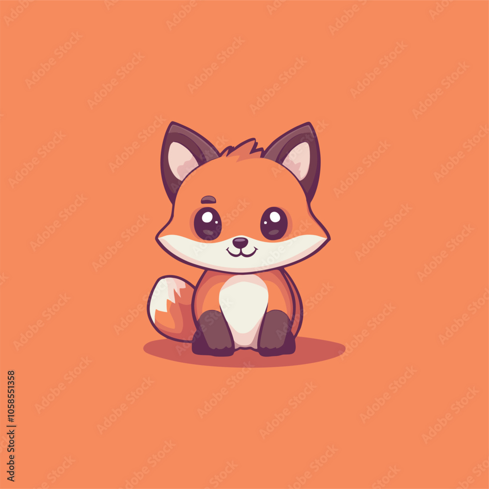 Adorable Cartoon Fox on an Orange Background Displaying Innocence and Playfulness Adorable Cartoon Fox on an Orange Background Displaying Innocence and Playfulness