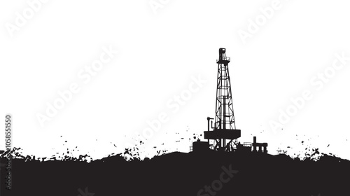 Drill rig silhouette isolated on white background