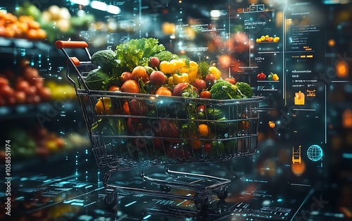 Smart shopping the future of grocery carts with fresh produce photo