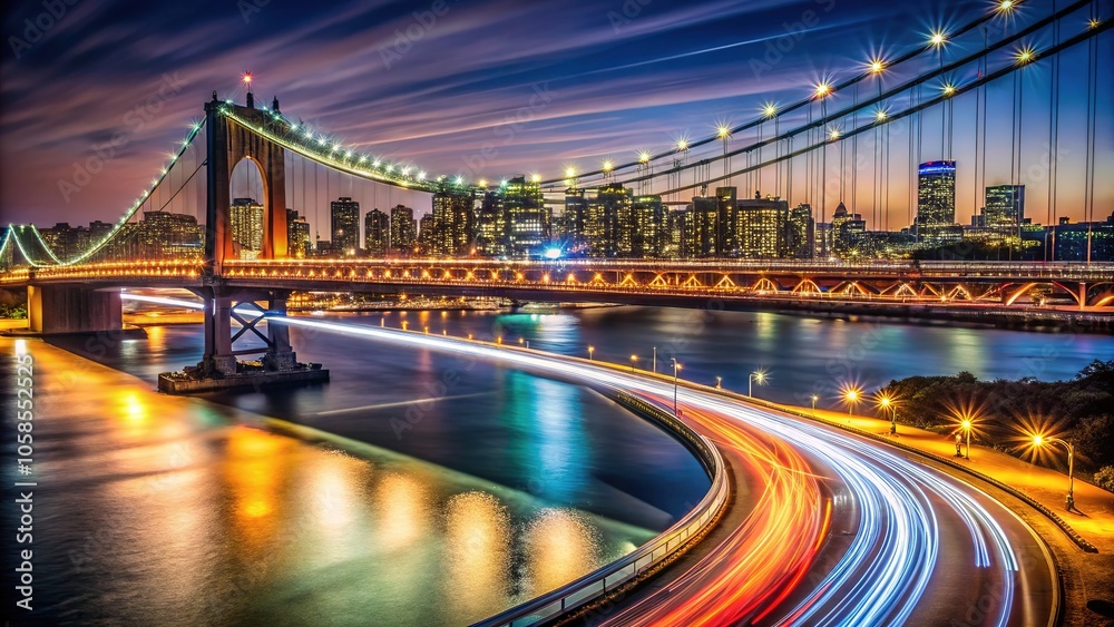 Obraz premium Capturing the ethereal dance of light trails across timeless bridges.