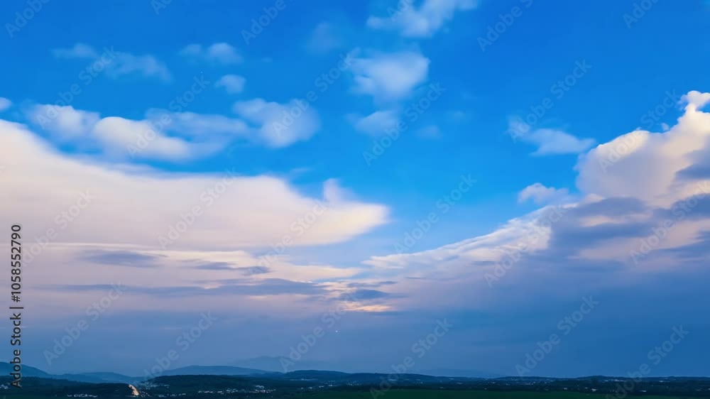 loop) (seamless timelapse sky time lapse cloud horizon cloudscape blue skies heaven white atmosphere loop background motion long shot sequence colours autumn summer day