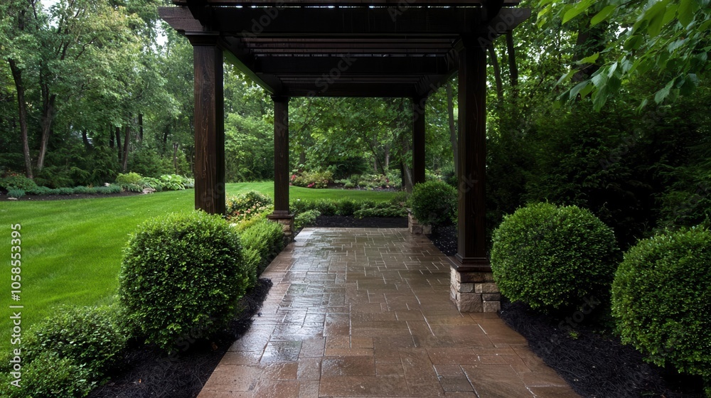 Obraz premium Pergola design enhancing backyard decor, [pergola + design + decor], ,