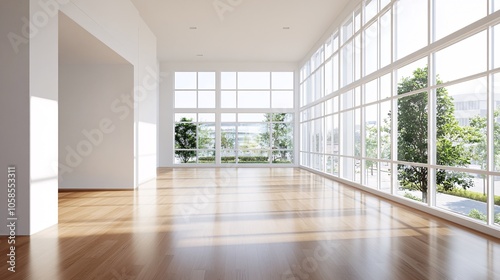 Empty Modern Office Space with Large Windows