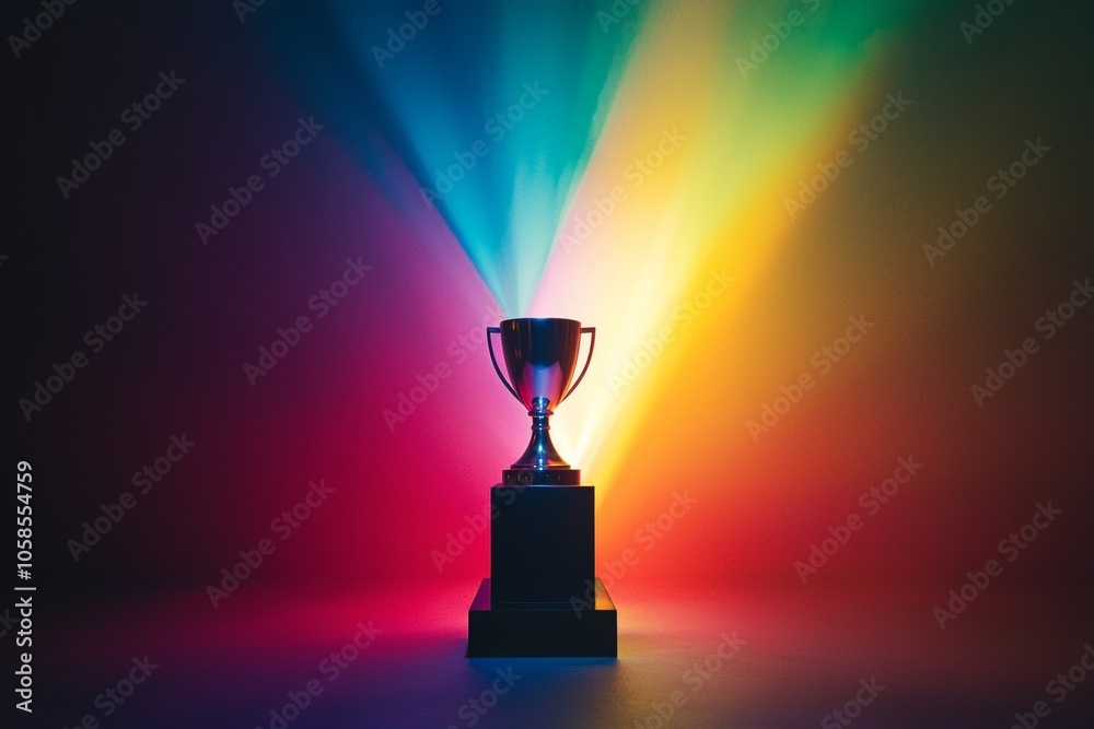 The Glow of Achievement: A trophy illuminated by colorful spotlights, symbolizing recognition and reward. The Glow of Achievement: A trophy illuminated by colorful spotlights, symbolizing recognition and reward.