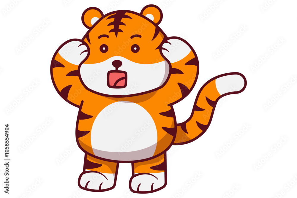 Cute Tiger Standing with Mouth Open Illustration Cute Tiger Standing with Mouth Open Illustration