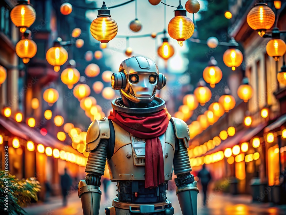 Cyberpunk Robot Streetwalker with Lanterns Cyberpunk Robot Streetwalker with Lanterns