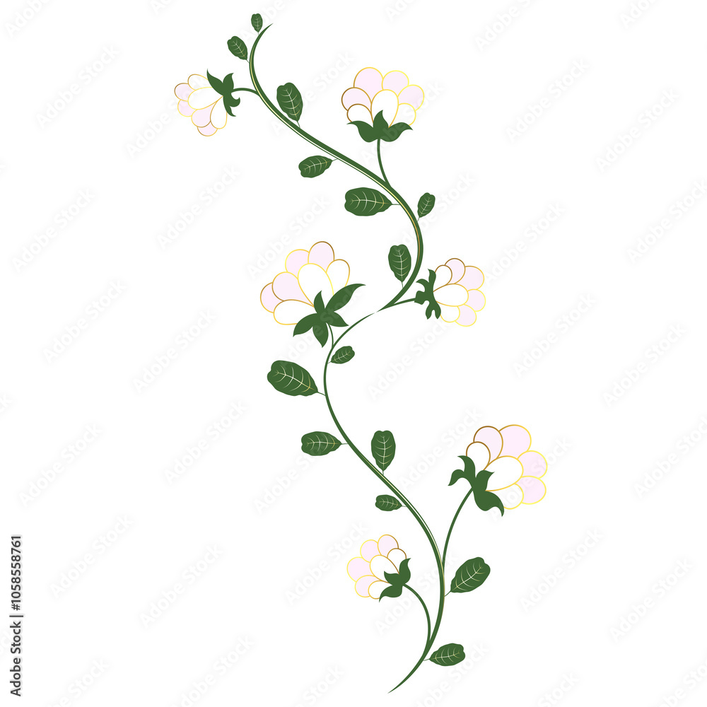 Beautiful flower petals with green leaves design