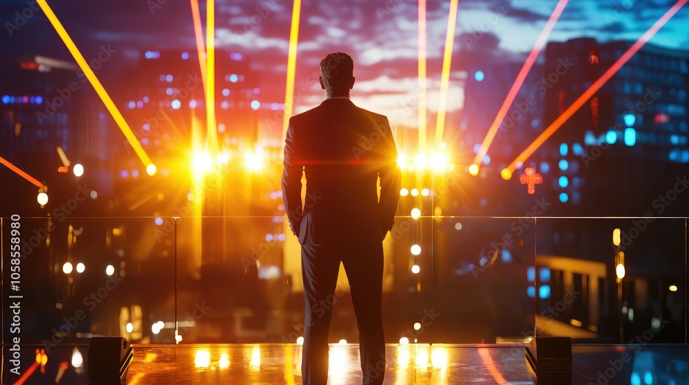 Fototapeta premium Inspiring tech entrepreneur at startup networking event ignites innovation and ambition