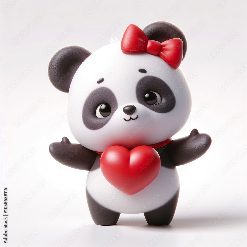 3d Cute fluffy christmas panda doing mini heart pose, full body, white background 3d Cute fluffy christmas panda doing mini heart pose, full body, white background