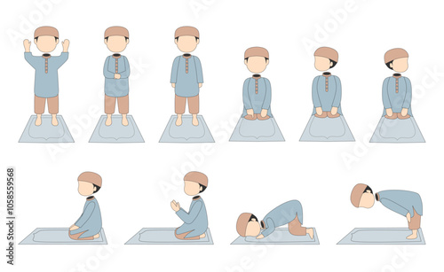 Muslim prayer movement illustration