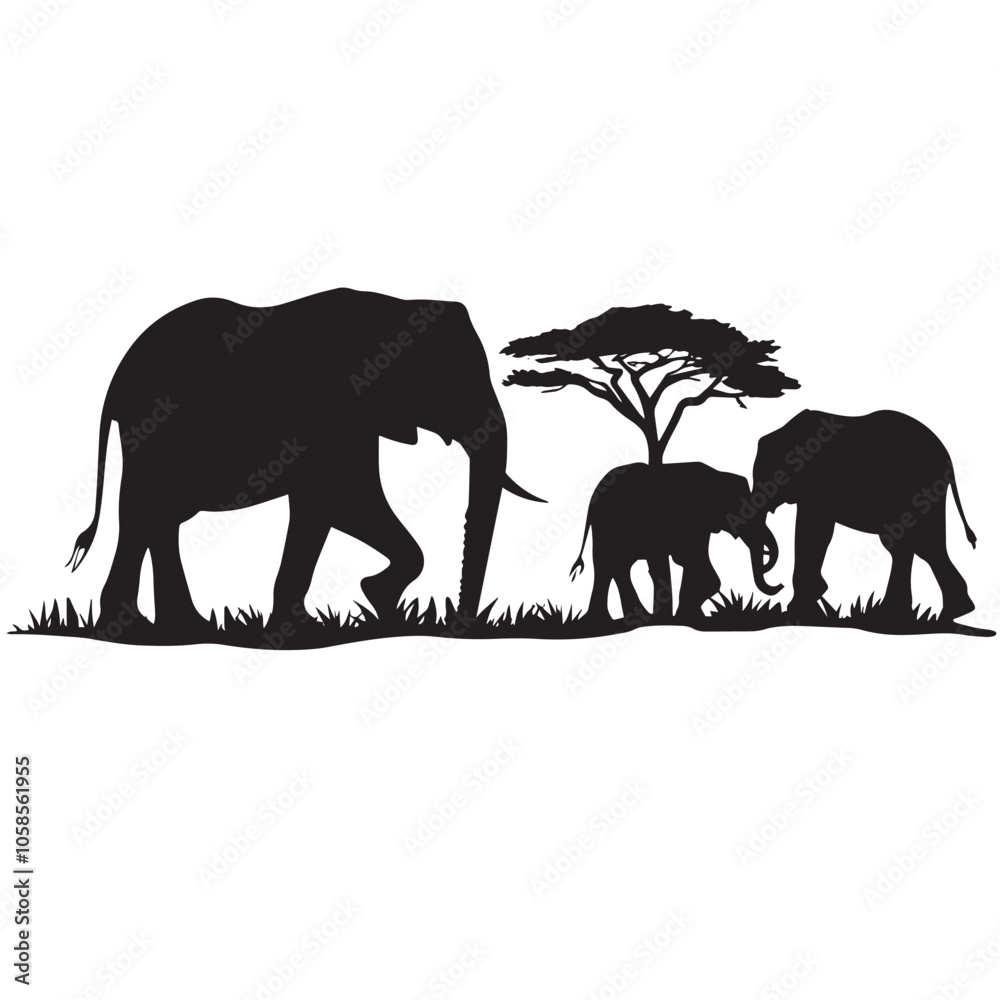 Fototapeta premium Elephant Silhouette Vector , black silhouettes isolated on white background