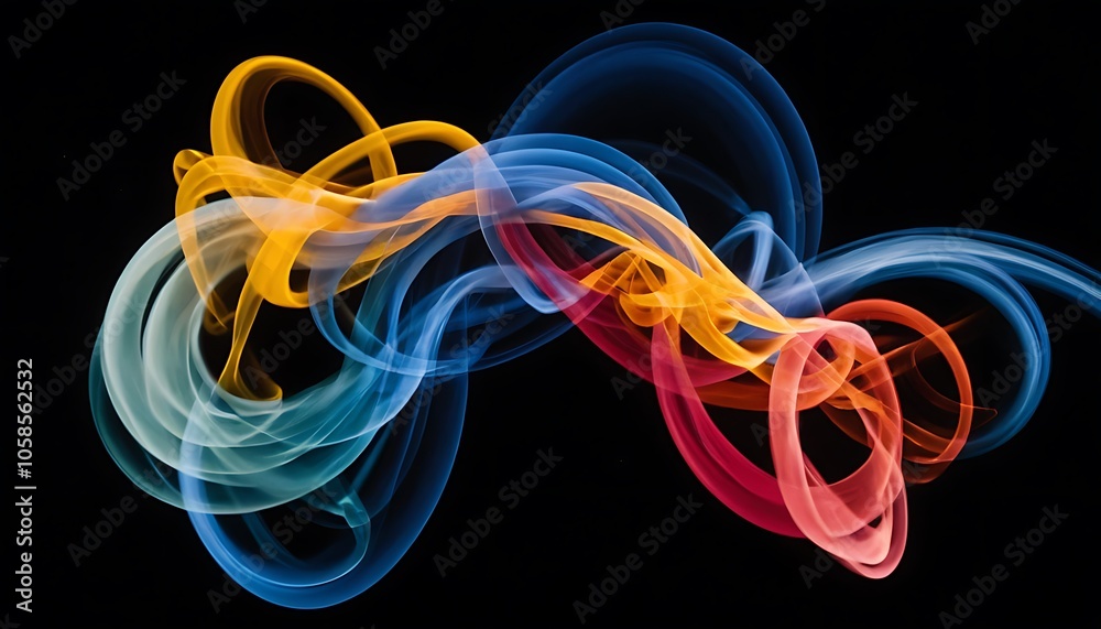 colorful swirling ribbons of smoke on a black background colorful swirling ribbons of smoke on a black background
