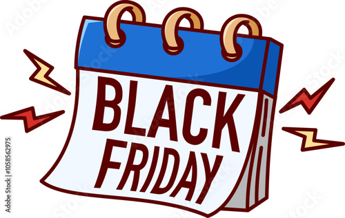 calendar with black friday sign Vector Illustration Icon. Flat Cartoon Style