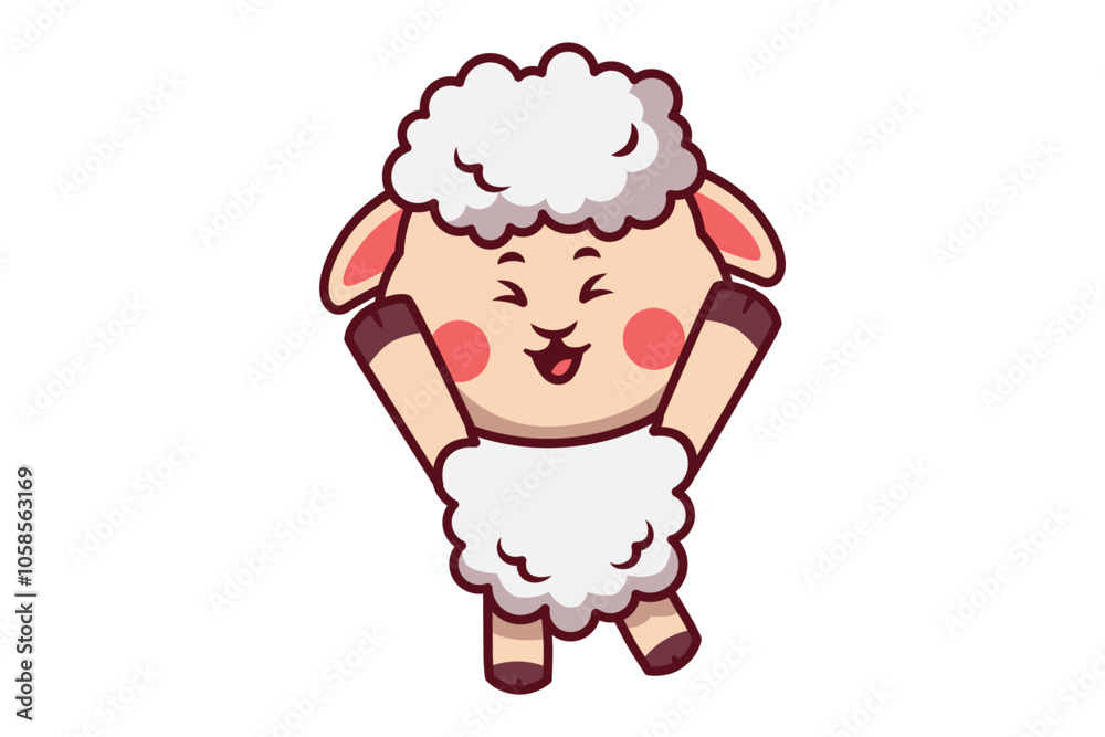 Fototapeta premium Cute Happy Sheep Raising Hands Illustration