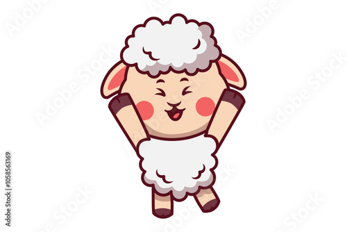 Cute Happy Sheep Raising Hands Illustration