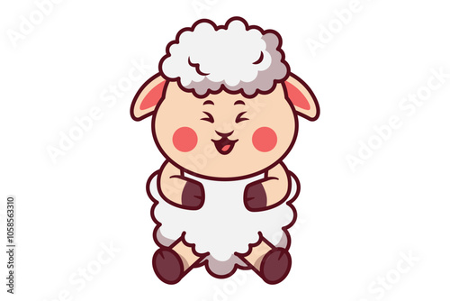 Cute Sheep Touching Belly Illustration