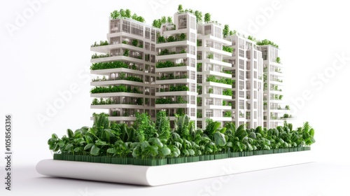 Futuristic Sustainable High-Rise Farming with AI Tech in Eco-Greenhouse, Cityscape Background - 3D Illustration Concept