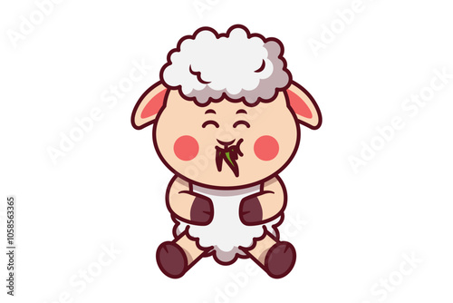 Cute Sheep Eating Grass Illustration