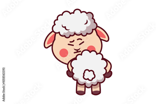 Cute Sheep Looking Back with Frown Face Illustration