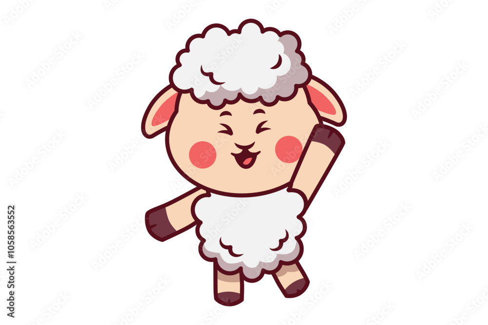 Cute Sheep Raise Hand Greeting Illustration Cute Sheep Raise Hand Greeting Illustration