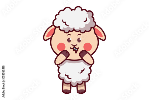 Cute Sheep Drooling with Hands on Its Lips Illustration