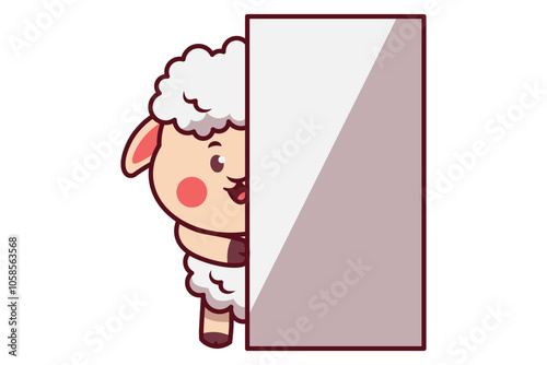 Cute Sheep Peeking Out Curious Illustration