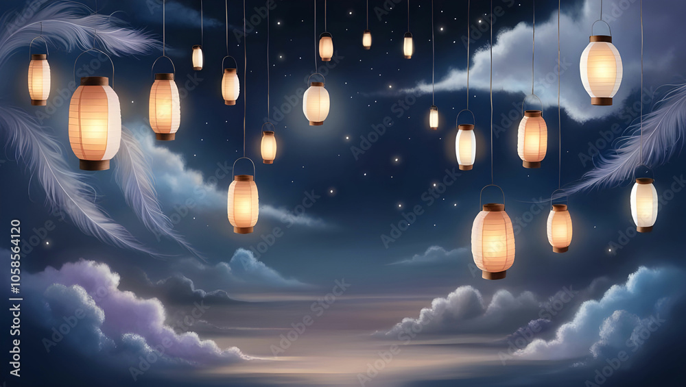 A serene and idyllic nighttime landscape A serene and idyllic nighttime landscape