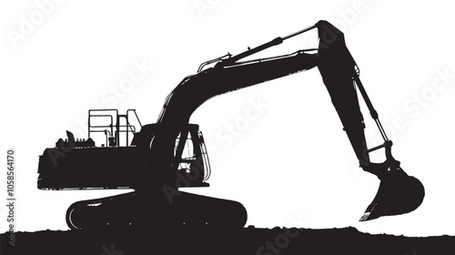 Excavator silhouette isolated on white background