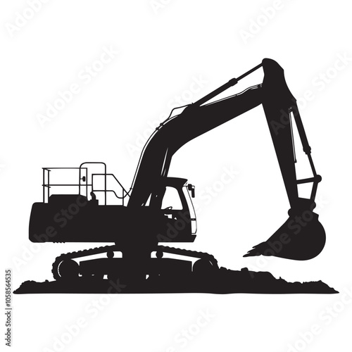 Excavator silhouette isolated on white background