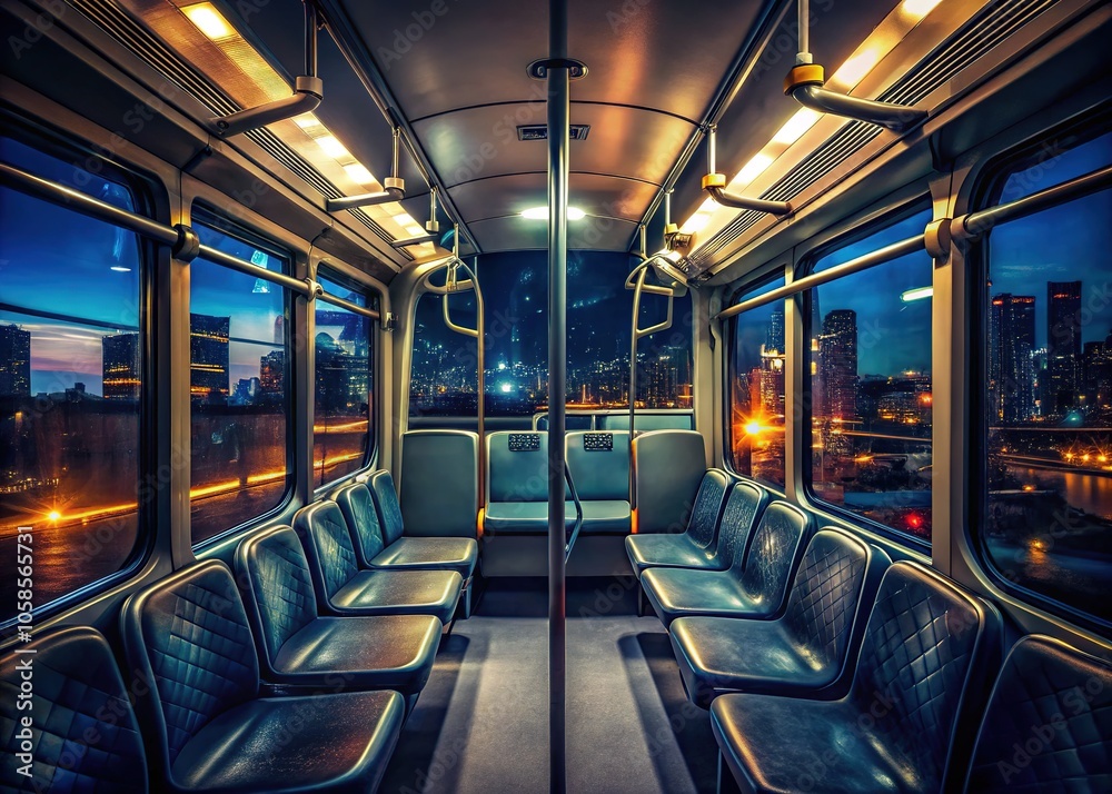 Fototapeta premium Empty seats, dim lights, a solo traveler's photographic journey.
