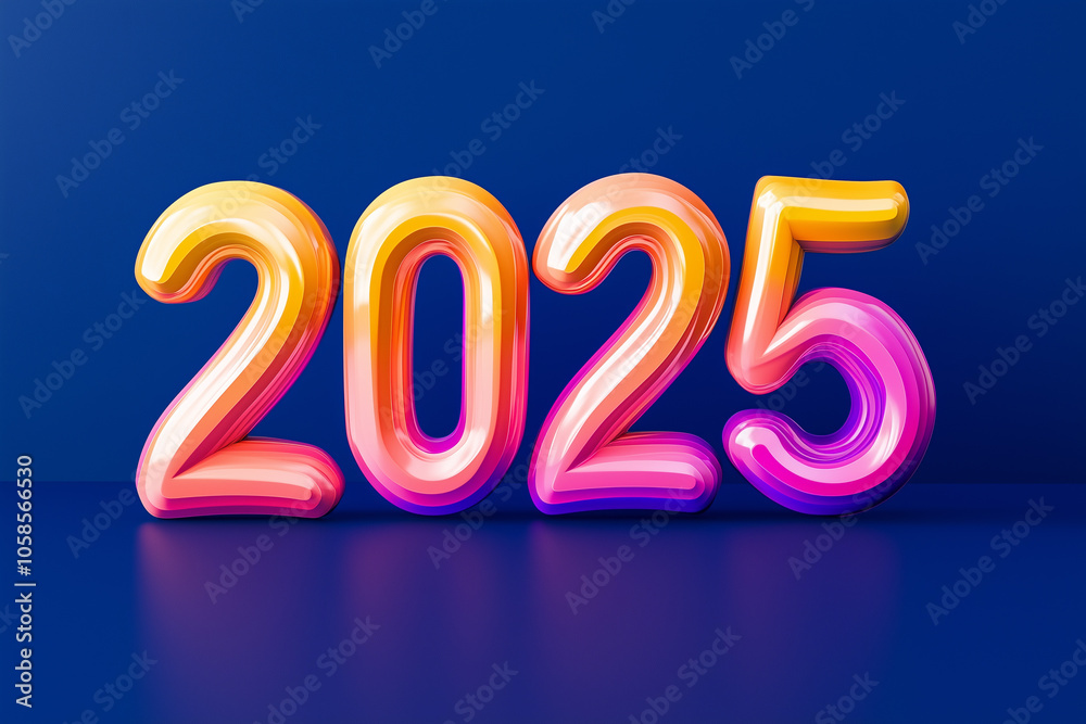 2025 Neon Numbers for Happy New Year card or banner 2025 Neon Numbers for Happy New Year card or banner