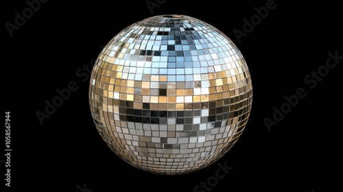 Shiny mirrored disco ball reflecting light, perfect for parties, dance events, and festive celebration decorations.