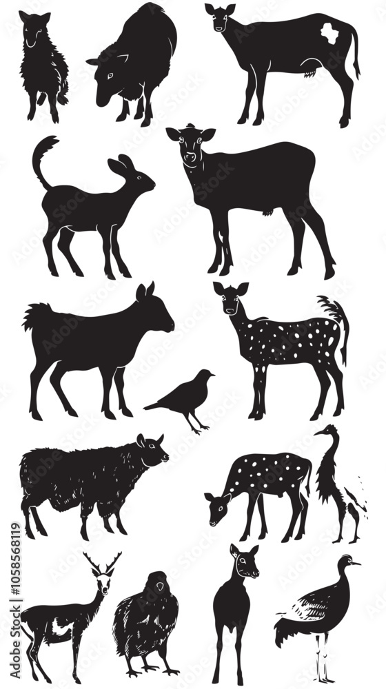 Fototapeta premium Farm animals vector silhouettes