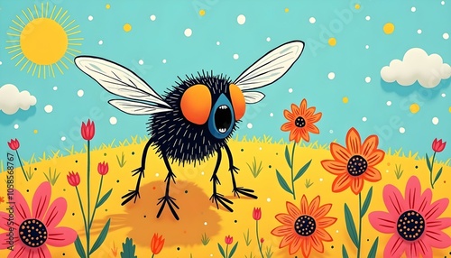 Fuzzy Fly Screaming in Flower Garden
