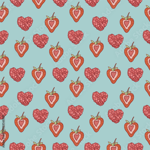 seamless pattern with strawberry hearts