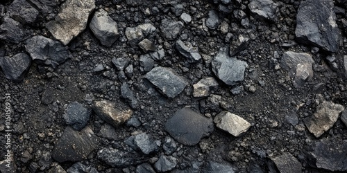 A textured panorama showcasing the dark tones of black, grey, and asphalt concrete as well as dirt pavement creates a visually rich background scene.