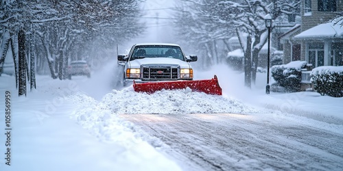 City Snowplow: Truck Clearing Snow From Streets During Snowstorm