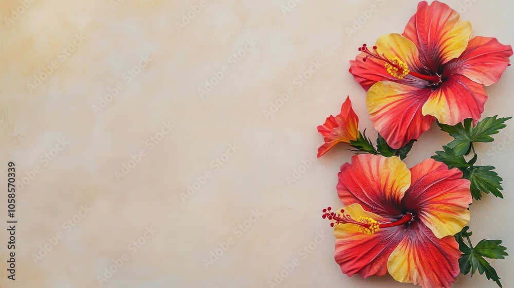 Obraz premium Vibrant hibiscus flowers on a soft background for decorative use.