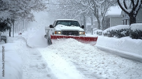 City Snowplow: Truck Clearing Snow From Streets During Snowstorm