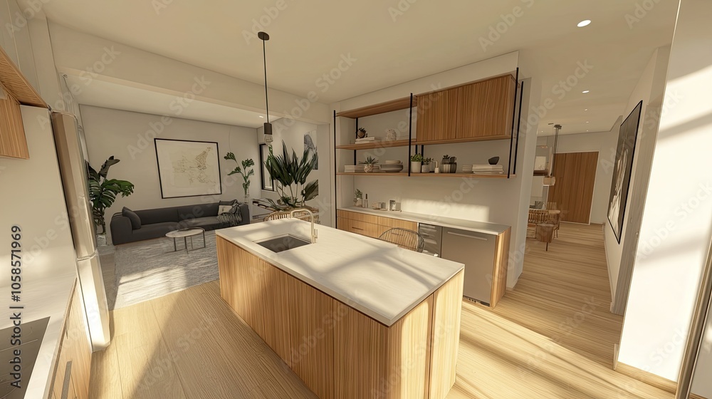 Naklejka premium Modern Kitchen Interior with Natural Light